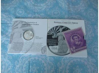 1996 U.S. St. Gaudens Silver Coin & Stamp National Community Service Set