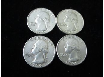 4 - 1964 U.S. Washington Silver Quarters, 90 Silver,  2 P, 2 D