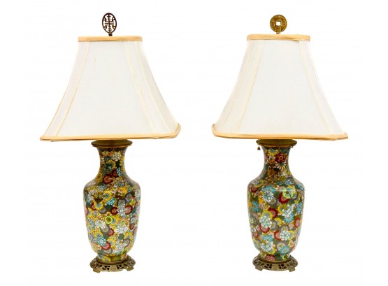 Pair Of Antique Chinese Cloisonne Table Lamps