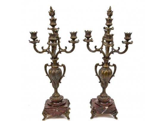 Stunning Pair Of Antique Bronze Candelabras On Onyx Bases