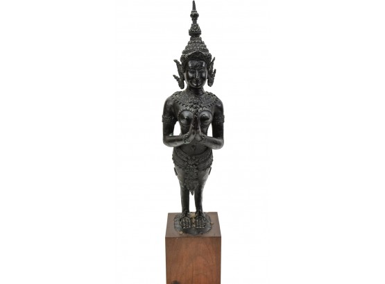 Tara Known As 'The Goddess Of Compassion And Savior Of The Suffering' Buddha Figurine On Wooden Base
