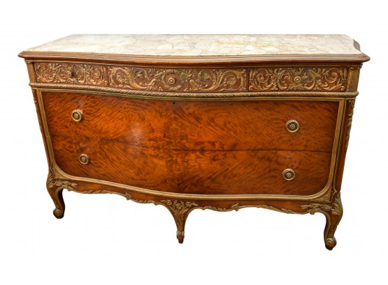 Antique French Louis XV Style Marble Top Bombe Commode Chest