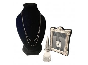 Sterling Silver Picture Frame, Ring And Box Chain Necklace