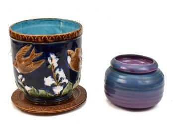 Majolica Planter And The Violet Pot Dated 1997