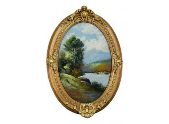 Signed (?) Pastel Painting Of A Water Scene Landscape