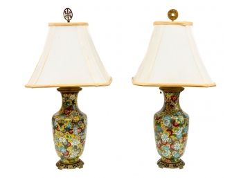 Pair Of Antique Chinese Cloisonne Table Lamps