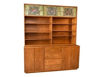 Wood Bookcase With Sliding Stained Glass Doors
