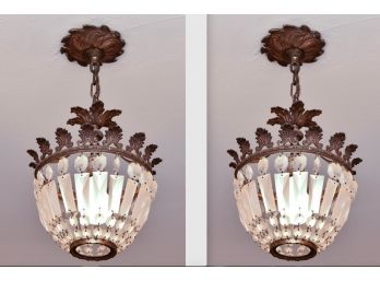 Pair Of Vintage Crystal Ceiling Light Fixtures