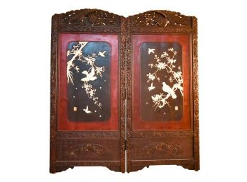 Signed 19th Century Meiji Period Japanese Lacquered Shibayama Screen On Casters