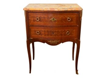 Antique French Louis XV Style Parquetry Marble Top Side Table