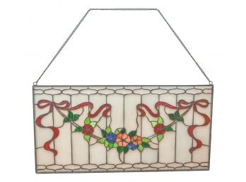 Beautiful Stained Glass Hanging Window Panel With Bow And Floral Design