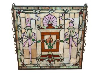 Stained Glass Hanging Window Panel With Attached Chain