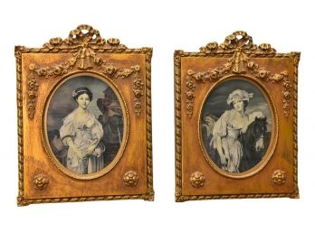Jean Baptiste Greuze 'Broken Jug' And 'The Milkmaid' Framed Silk French Embroidered Art
