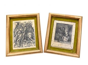 Pair Of Engravings On Celluloid - Balthasar Anton Dunker Du Cabinet  And Knight, Death And The Devil