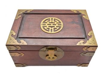 Vintage Asian Wood And Brass Jewelry Chest
