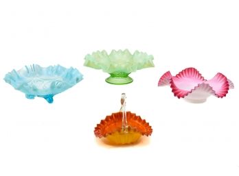 Collection Of Four Ruffled Depression Glass Candy Dishes