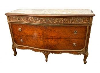 Antique French Louis XV Style Marble Top Bombe Commode Chest