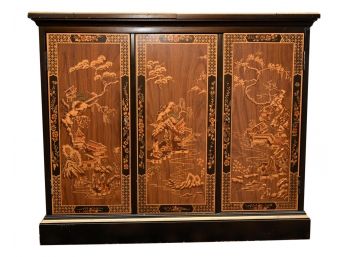 Extendable Chinoiserie Buffet/bar Cabinet On Casters