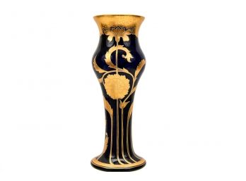 Stunning Art Nouveau Cobalt Blue Gilt And Enamel Glass Vase