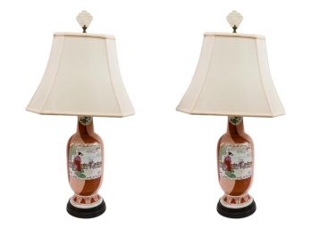 Pair Of Asian Baluster Form Hand Painted Table Lamps