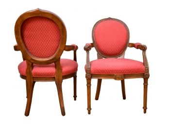 Pair Of Hancock & Moore Louis XVI Style Carved Wood Upholstered Accent Arm Chairs
