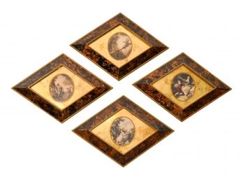Set Of Four Diamond Shaped Victorian Framed Prints