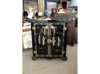 Black Lacquered Chinese Style Bar Cart