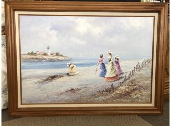 Signed Marie Charlot  - Victorian Girls On A Beach