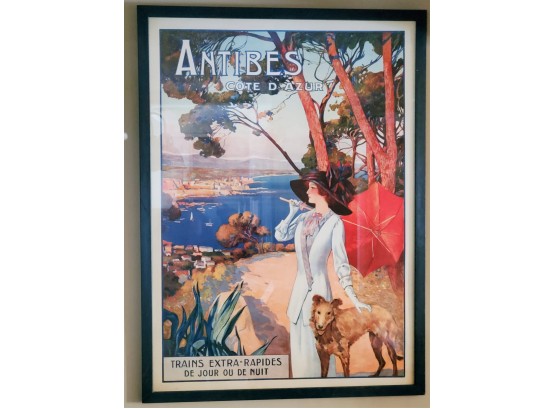Very Nice Framed Antibes Cote D Azur Reproduction Vintage Travel Poster