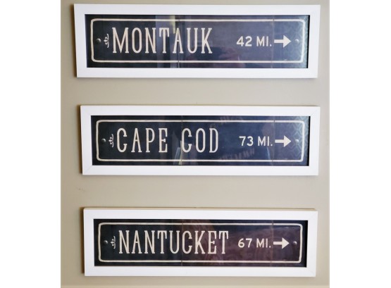 Trio Of Wood Montauk, Cape Cod, Nantucket Mileage Distance Novelty Wall Signs