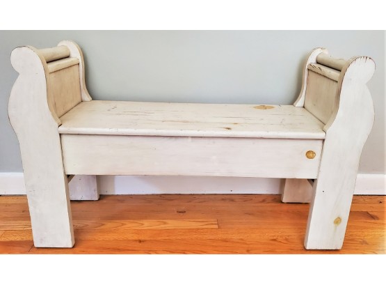 Cute Small Knotty Pine Wood Off White Stained Accent Bench