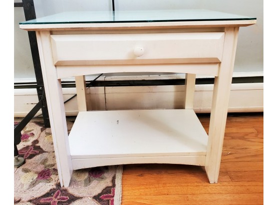 Cream Color Painted Wood Side Table With Glass Top
