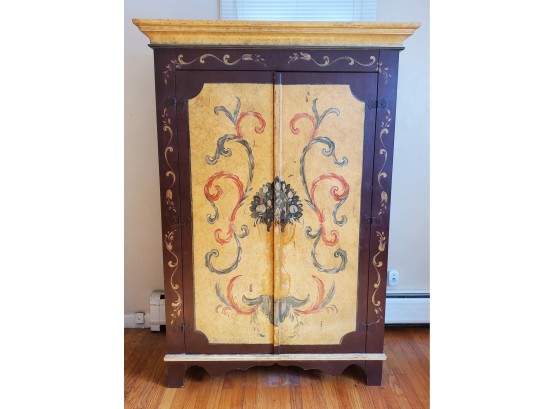Handsome Painted Wood Large Two Door Storage Armoire Cabinet