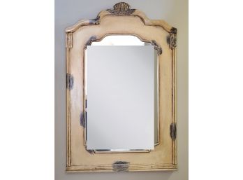 Handsome Wood Antiqued Look Beige Painted Handsome Wall Mirror