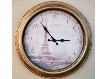 Pretty Eiffel Tower 16' Round Battery Operated Wall Clock