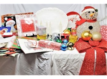 Christmas & Holiday Assortment, Wrapping, Ornaments, Battery Candles, Turkey Platter, Light Up Snowman & More