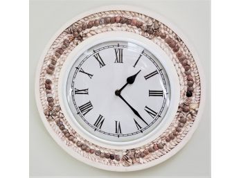 Two's Company Sea Shell & Wood Framed Battery Operated Wall Clock