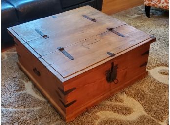 Heavy Vintage Knotty Wood Large Square Coffee Table Chest