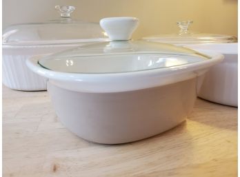 Grouping Of Corning French White & Etch Beige & White Casserole Dishes