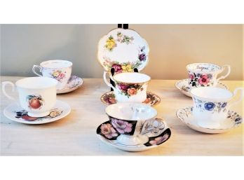 Pretty Grouping Of Vintage Porcelain Tea Cups & Saucers, Royal Albert, Colclough And More