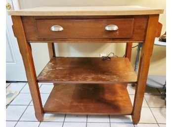 Wood Butcher Block Top Stationary Kitchen Utility Table Island