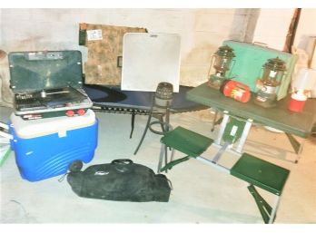 Camping Assortment - Timber Ridge Sleeping Cot, Coleman Stove, Table & Folding Picnic Table With Bench Seat