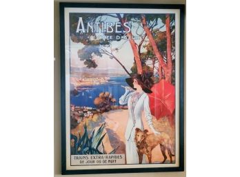 Very Nice Framed Antibes Cote D Azur Reproduction Vintage Travel Poster