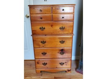 Vintage S.I. Bailey & Sons Mastercraft Knotty Pine Colonial Style Chest Of Drawers With Brass Hardware