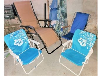 Beach & Outdoor Lot-Gravity Chair, Two Beach Chairs, Rio Backpack Chair, Lounge Chair & Two Umbrellas