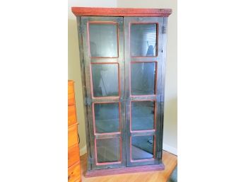 Primitive Look Asian Inspired Wood & Glass Tall Curio Cabinet