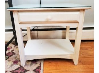 Cream Color Painted Wood Side Table With Glass Top