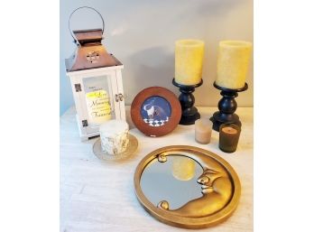 Lovely Candle & Home Decor Assortment, Crescent Moon Mirror, Pillar Candle Holders And More