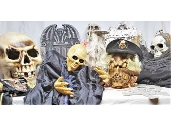 Halloween Decorations - - Huge Skeleton Head Figurine, Lighted & Talking Skeletons, Styro Tombstones & More