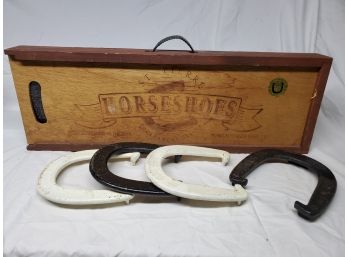 New St Pierre Tournament Series Horseshoe Set In Wood Box And Four Loose Phoenix Horseshoes